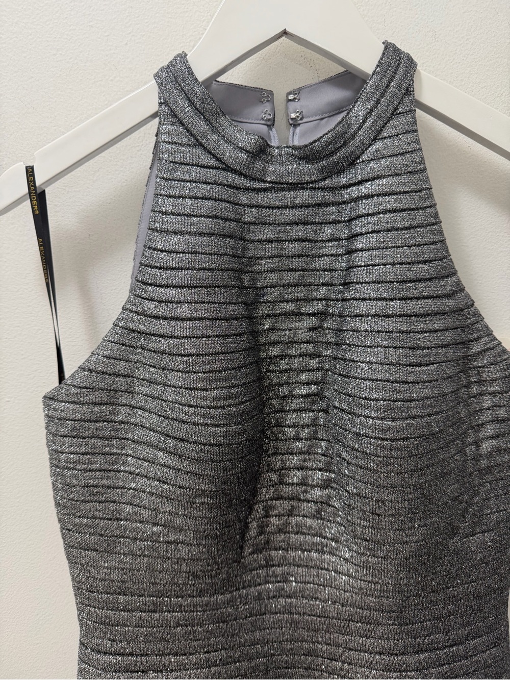 Metallic Silver Halter Knit Dress